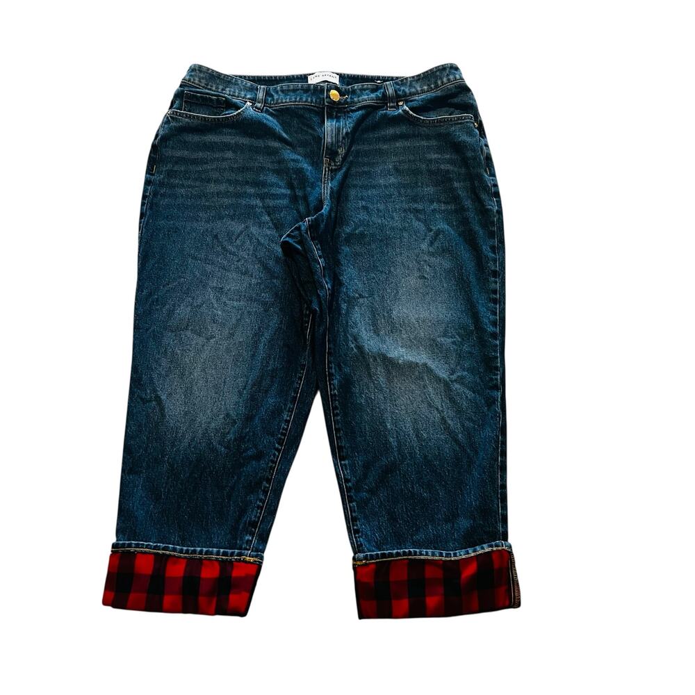 Lane Bryant Mid Rise Dreamfeel Boyfriend Plaid Cuff Jeans Size 16P Blue Red - Picture 2 of 10